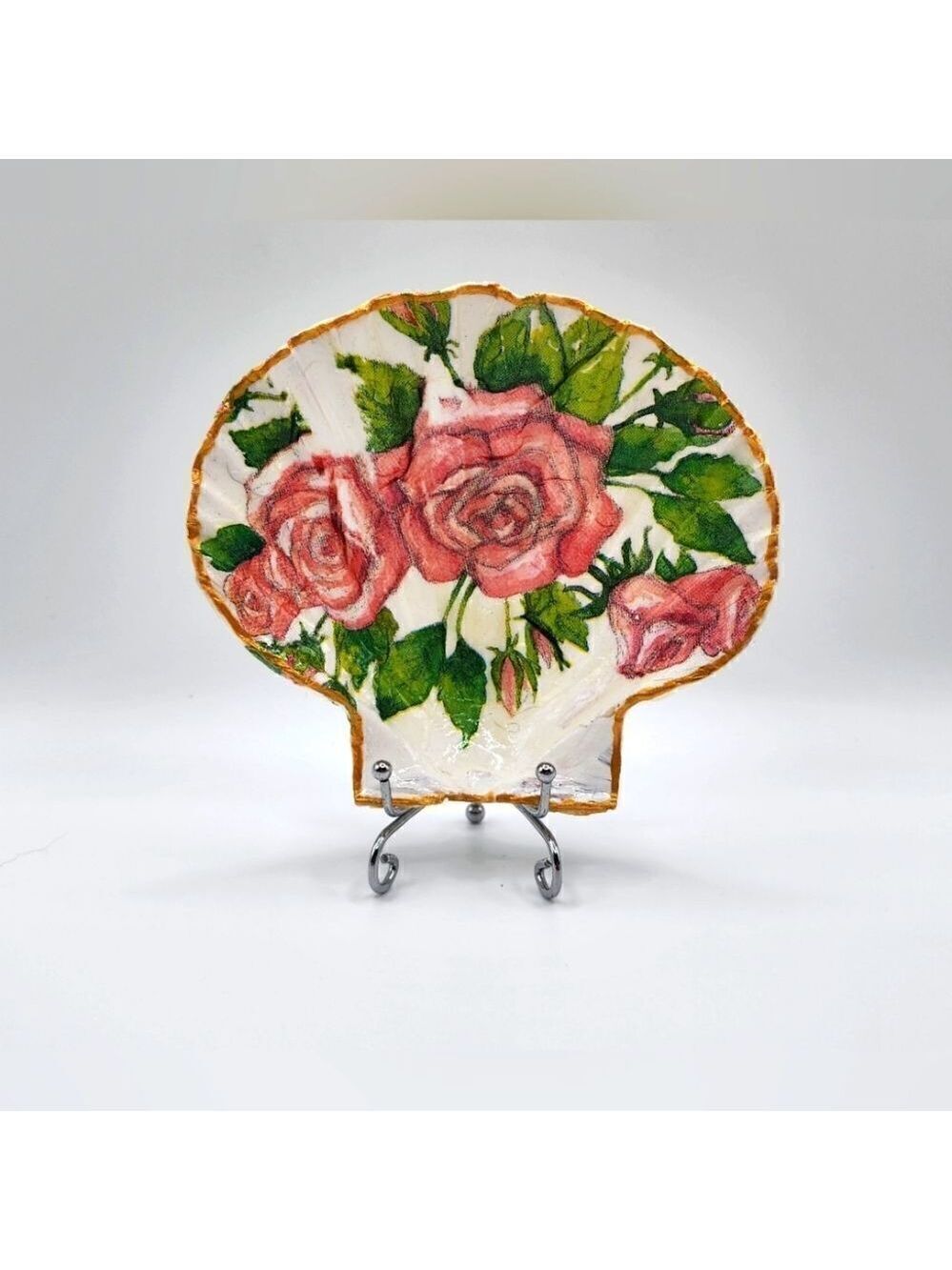 Decoupage Scalloped shell Pink Roses